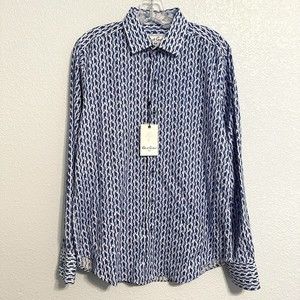 Robert Graham Long Sleeve Shirt Tulsa Mens Size Small Geometric Blue White